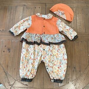 Tout petit pue vintage fall floral balloon romper and beret